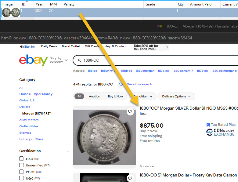 CoinManage eBay search